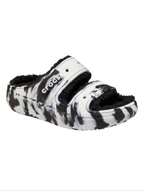 Crocs Classic Cozzzy Sandal Black & White Marble New with Tags